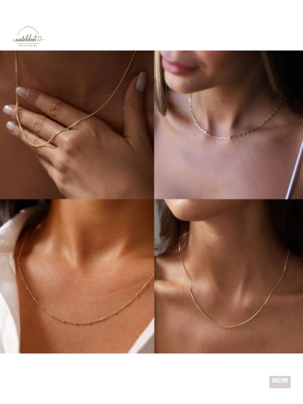 14k Gold Plated Stainless Steel Dainty Stack Thin Chain Necklace Set - Picture 2 of 6